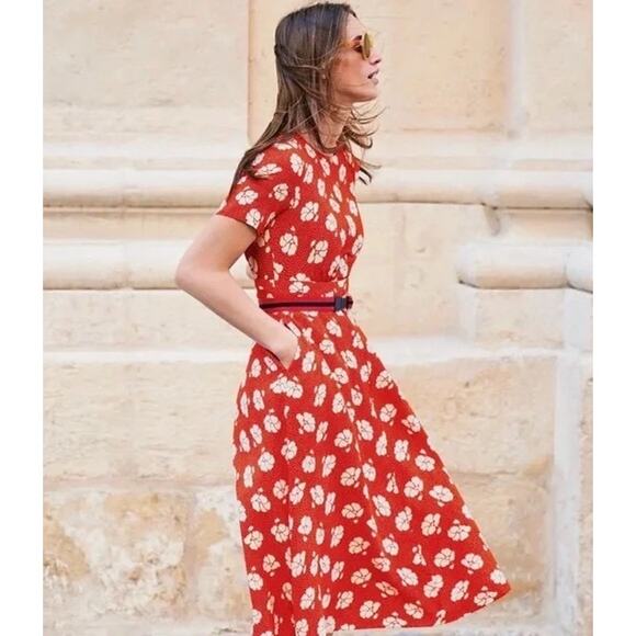 Boden Anthropologie Women’s 6 Dress Midi Fit Flare Short Sleeve Floral Pockets - Picture 12 of 12